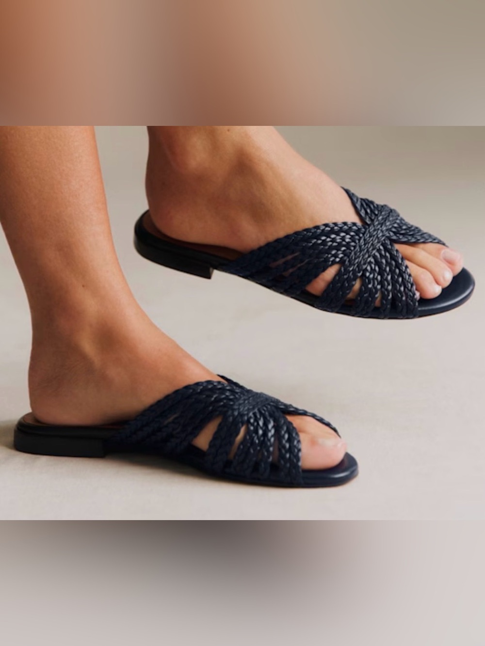Sezane Navy‎ Braided Low Paula Mules
